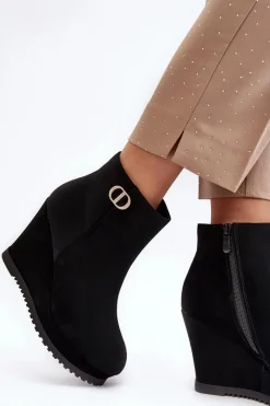 Sale Boto Damskie Botki Na Koturnie Z Małą Ozdobą Czarne Bertolina