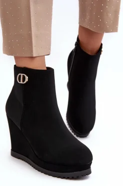 Sale Boto Damskie Botki Na Koturnie Z Małą Ozdobą Czarne Bertolina