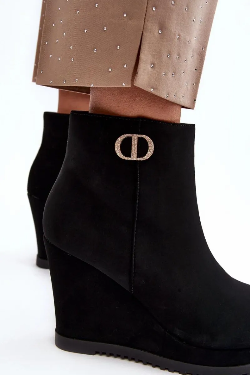 Sale Boto Damskie Botki Na Koturnie Z Małą Ozdobą Czarne Bertolina