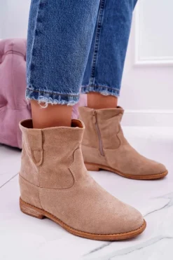 Outlet Damskie Botki Na Koturnie Beżowe Evana Damskie Botki Na Koturnie|Botki Zimowe Damskie