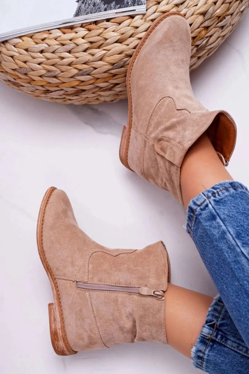 Outlet Damskie Botki Na Koturnie Beżowe Evana Damskie Botki Na Koturnie|Botki Zimowe Damskie