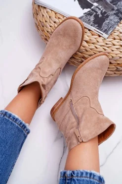 Outlet Damskie Botki Na Koturnie Beżowe Evana Damskie Botki Na Koturnie|Botki Zimowe Damskie