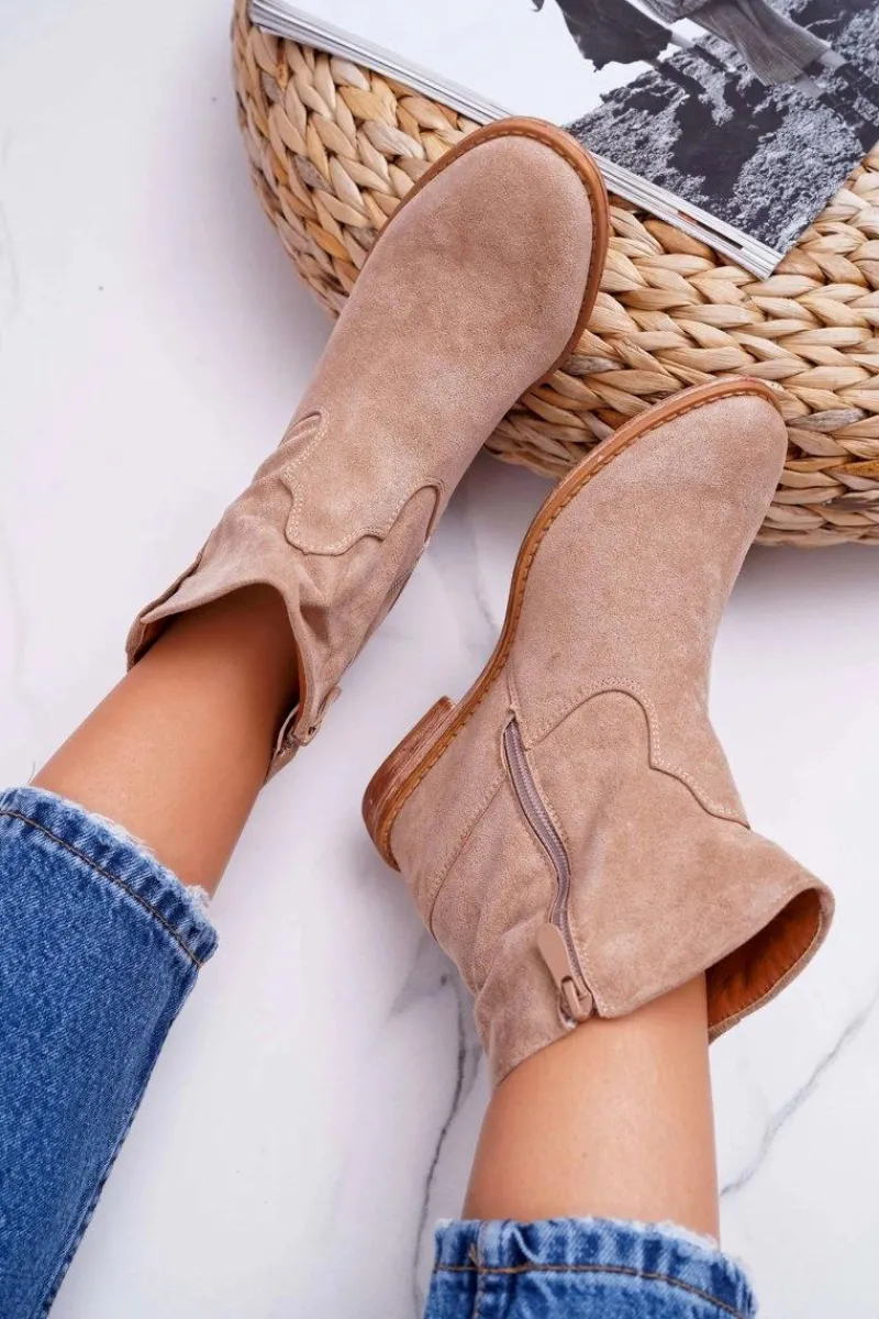 Outlet Damskie Botki Na Koturnie Beżowe Evana Damskie Botki Na Koturnie|Botki Zimowe Damskie