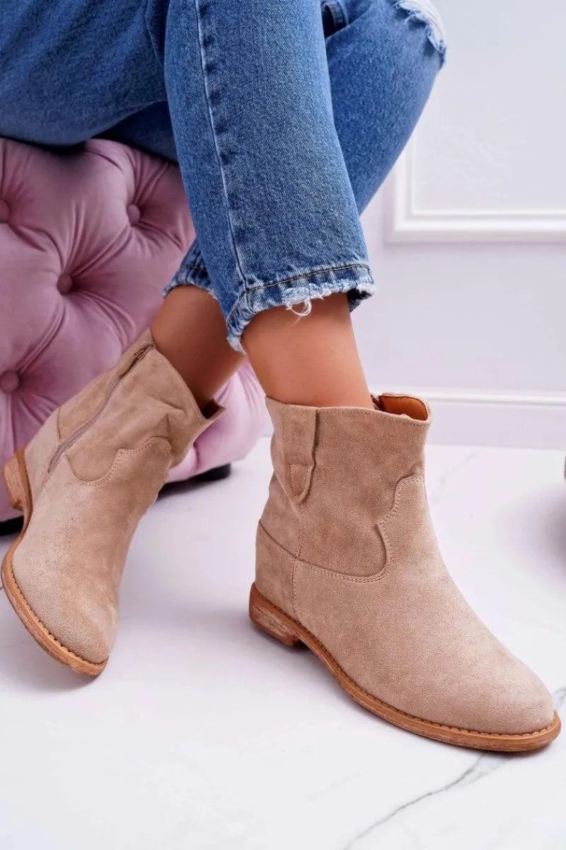 Outlet Damskie Botki Na Koturnie Beżowe Evana Damskie Botki Na Koturnie|Botki Zimowe Damskie