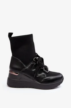 Best Damskie Botki Na Koturnie Ze Skarpetą Czarne Helladina Damskie Botki Na Koturnie|Czarne Botki