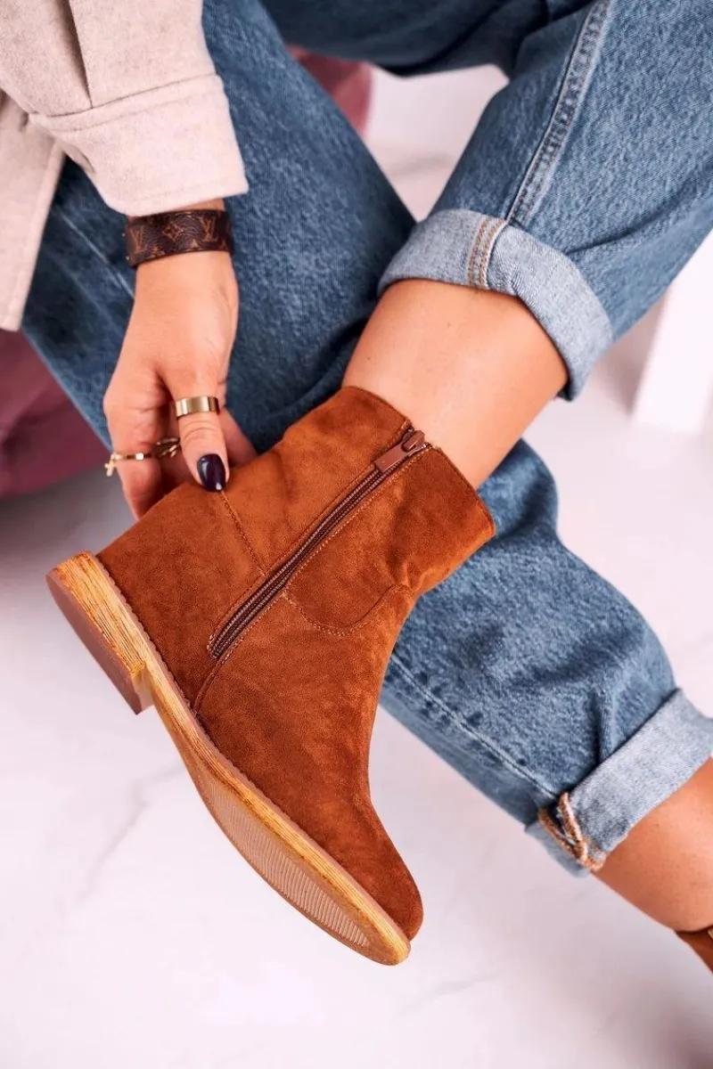 Outlet Boto Damskie Botki Na Koturnie Zamszowe Brązowe Vanya