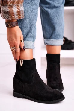 Damskie Botki Na Koturnie Zamszowe Czarne Vanya Damskie Botki Na Koturnie|Czarne Botki