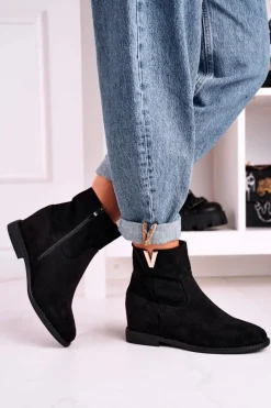 Damskie Botki Na Koturnie Zamszowe Czarne Vanya Damskie Botki Na Koturnie|Czarne Botki