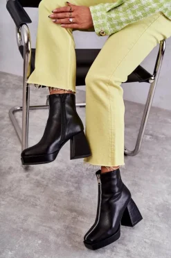 Outlet Boto Damskie Botki Na Masywnym Obcasie Z Suwakiem Czarne Carrera Czarny