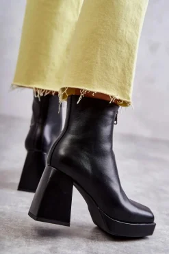 Outlet Boto Damskie Botki Na Masywnym Obcasie Z Suwakiem Czarne Carrera Czarny