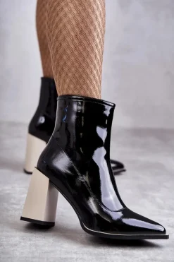 Clearance Damskie buty S.Barski Damskie Botki Na Masywnym Obcasie Czarno-Białe Bernhild