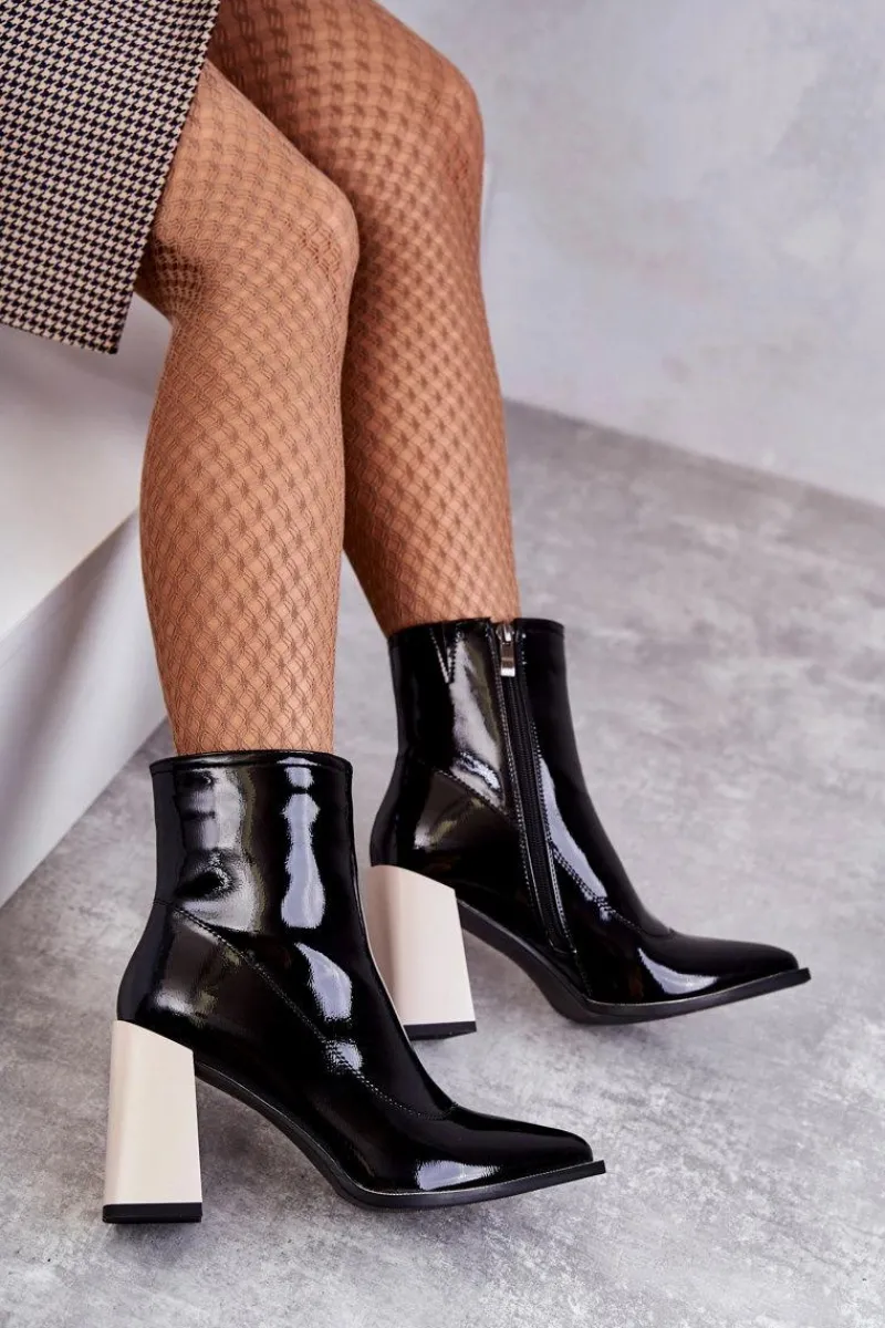 Clearance Damskie buty S.Barski Damskie Botki Na Masywnym Obcasie Czarno-Białe Bernhild