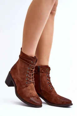 Outlet Damskie Botki Na Niskim Obcasie Sznurowane Brązowe Serellia Damskie Brązowe I Beżowe Botki|Botki Na Obcasie