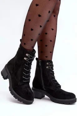 Clearance Damskie Botki Na Niskim Obcasie Sznurowane Czarne Adinail Damskie Botki Ocieplane|Brązowe I Beżowe Botki