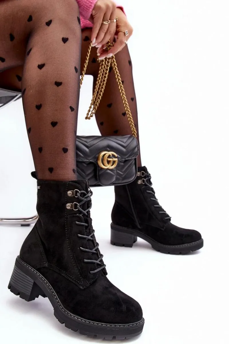 Clearance Damskie Botki Na Niskim Obcasie Sznurowane Czarne Adinail Damskie Botki Ocieplane|Brązowe I Beżowe Botki