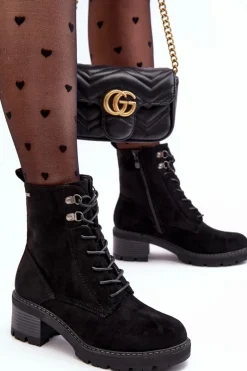 Clearance Damskie Botki Na Niskim Obcasie Sznurowane Czarne Adinail Damskie Botki Ocieplane|Brązowe I Beżowe Botki