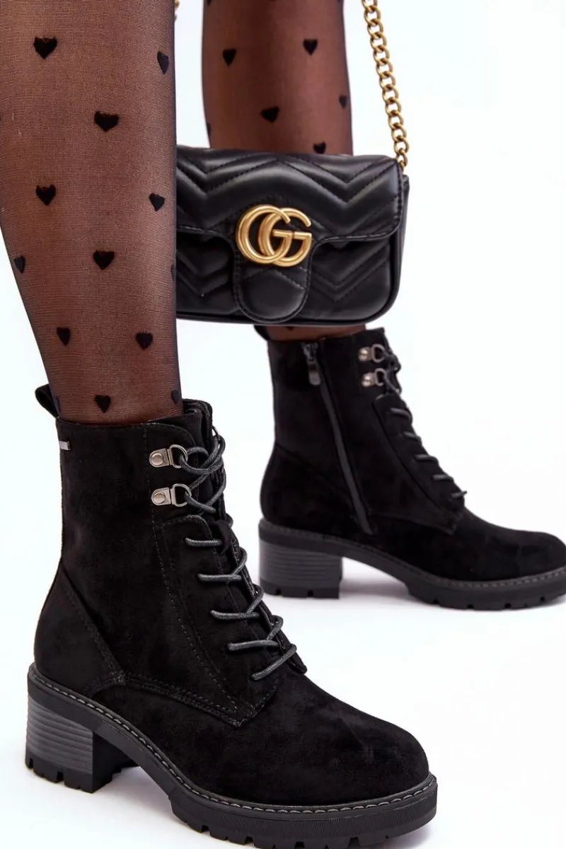 Clearance Damskie Botki Na Niskim Obcasie Sznurowane Czarne Adinail Damskie Botki Ocieplane|Brązowe I Beżowe Botki