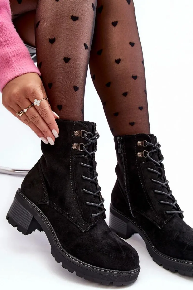 Clearance Damskie Botki Na Niskim Obcasie Sznurowane Czarne Adinail Damskie Botki Ocieplane|Brązowe I Beżowe Botki