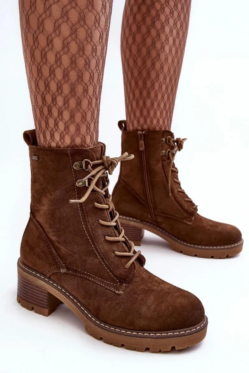 New Damskie Botki Na Niskim Obcasie Sznurowane Brązowe Adinail Damskie Botki Ocieplane|Brązowe I Beżowe Botki