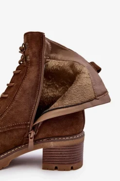 New Damskie Botki Na Niskim Obcasie Sznurowane Brązowe Adinail Damskie Botki Ocieplane|Brązowe I Beżowe Botki