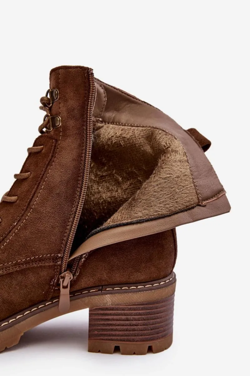 New Damskie Botki Na Niskim Obcasie Sznurowane Brązowe Adinail Damskie Botki Ocieplane|Brązowe I Beżowe Botki