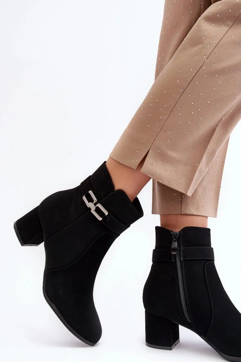 Botki Na Słupku|Czarne Botki>Boto Damskie Botki Na Niskim Obcasie Z Ozdobą Czarne Numissa