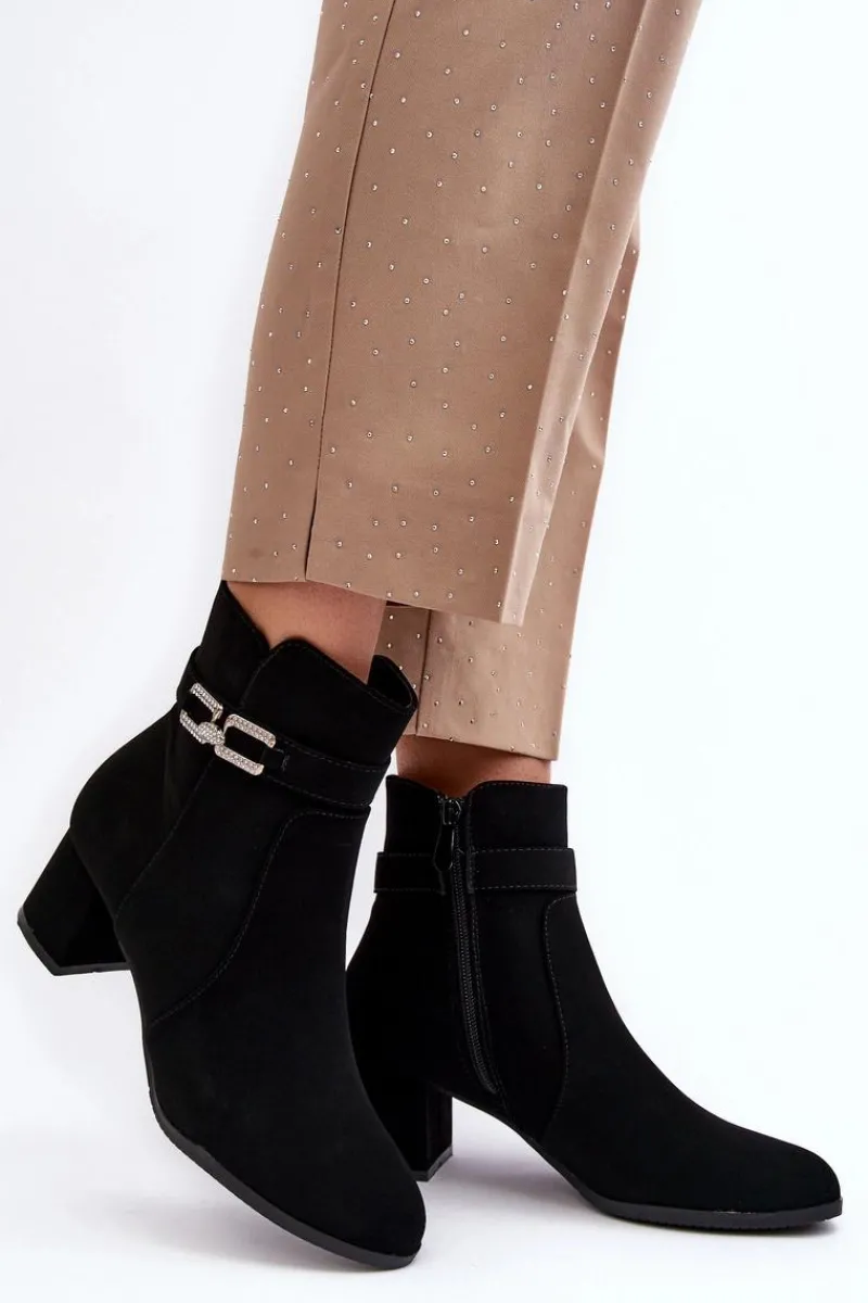 Botki Na Słupku|Czarne Botki>Boto Damskie Botki Na Niskim Obcasie Z Ozdobą Czarne Numissa