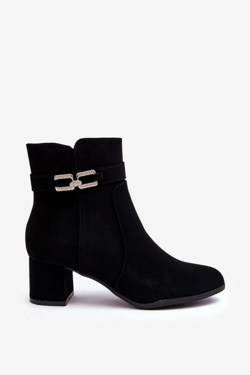 Botki Na Słupku|Czarne Botki>Boto Damskie Botki Na Niskim Obcasie Z Ozdobą Czarne Numissa
