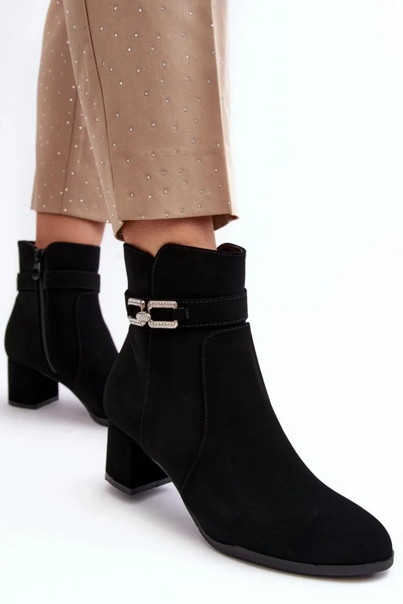 Botki Na Słupku|Czarne Botki>Boto Damskie Botki Na Niskim Obcasie Z Ozdobą Czarne Numissa