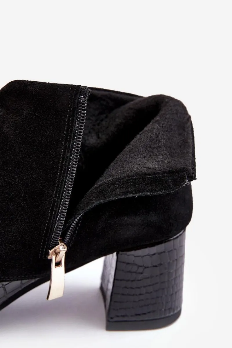 Botki Skórzane|Botki Sznurowane>Boto Damskie Botki Na Niskim Słupku Wężowy Wzór Czarne Ebba