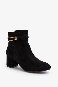 Sale Damskie Botki Na Niskim Słupku Czarne Verice Damskie Czarne Botki|Botki Na Obcasie