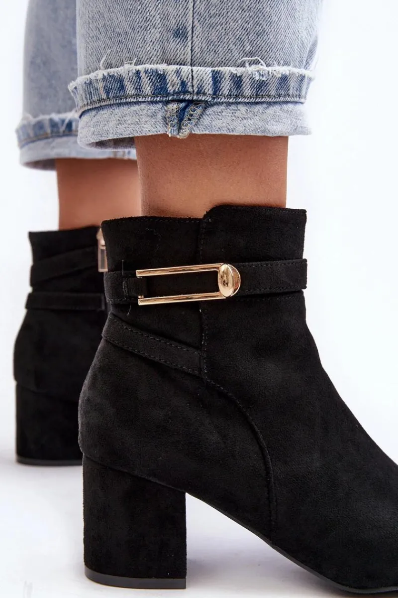 Sale Damskie Botki Na Niskim Słupku Czarne Verice Damskie Czarne Botki|Botki Na Obcasie