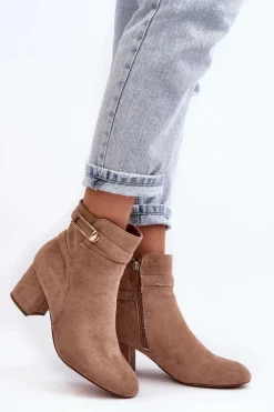 Brązowe I Beżowe Botki|Botki Na Obcasie><noscript><img width=