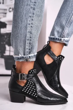 Discount Boto Damskie Botki Na Obcasie Klamra Czarne Rontra