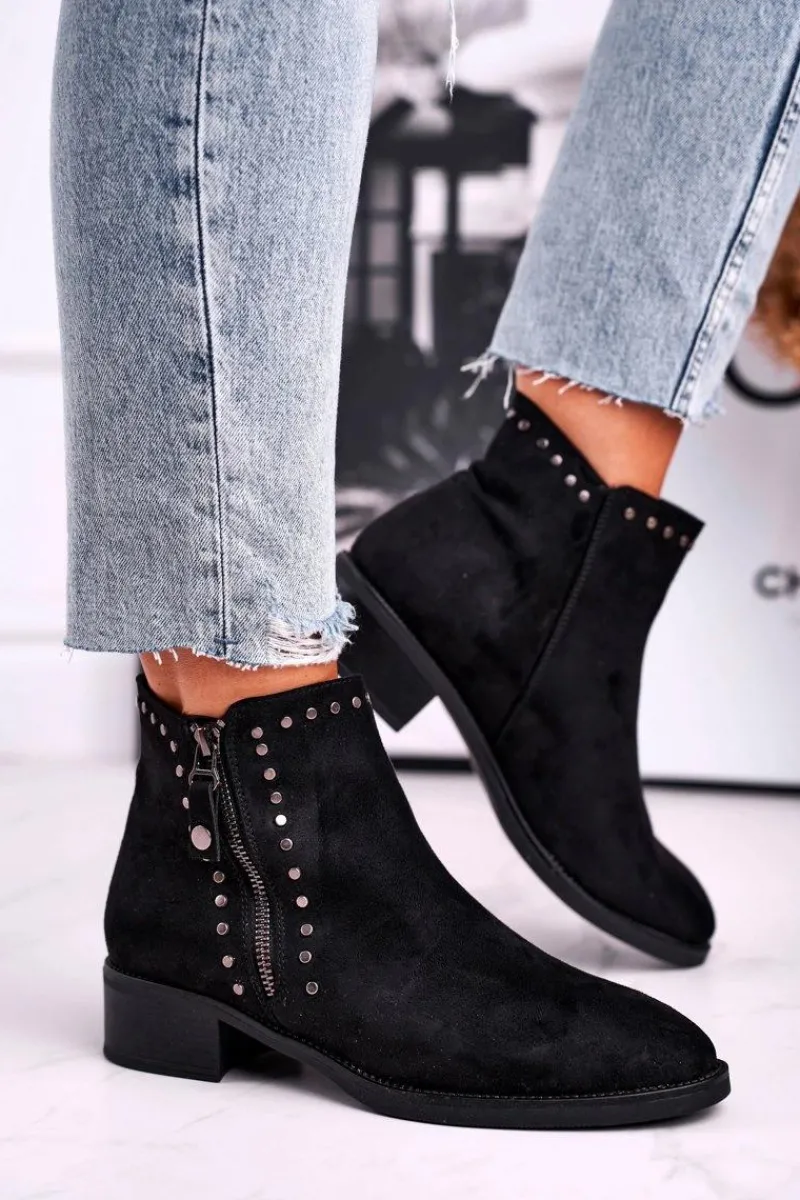 Outlet Damskie Botki Na Obcasie Nity Czarne Control Damskie Czarne Botki|Botki Zimowe Damskie