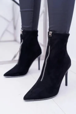 Hot Damskie Botki Na Obcasie Lu Boo Dwa Suwaki Zamszowe Czarne Suzy Damskie Botki Zamszowe|Czarne Botki