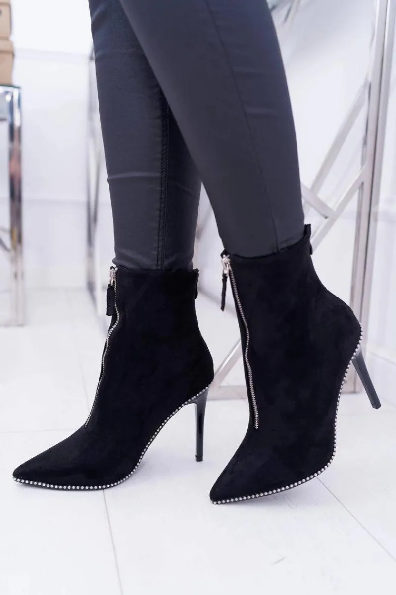 Hot Damskie Botki Na Obcasie Lu Boo Dwa Suwaki Zamszowe Czarne Suzy Damskie Botki Zamszowe|Czarne Botki