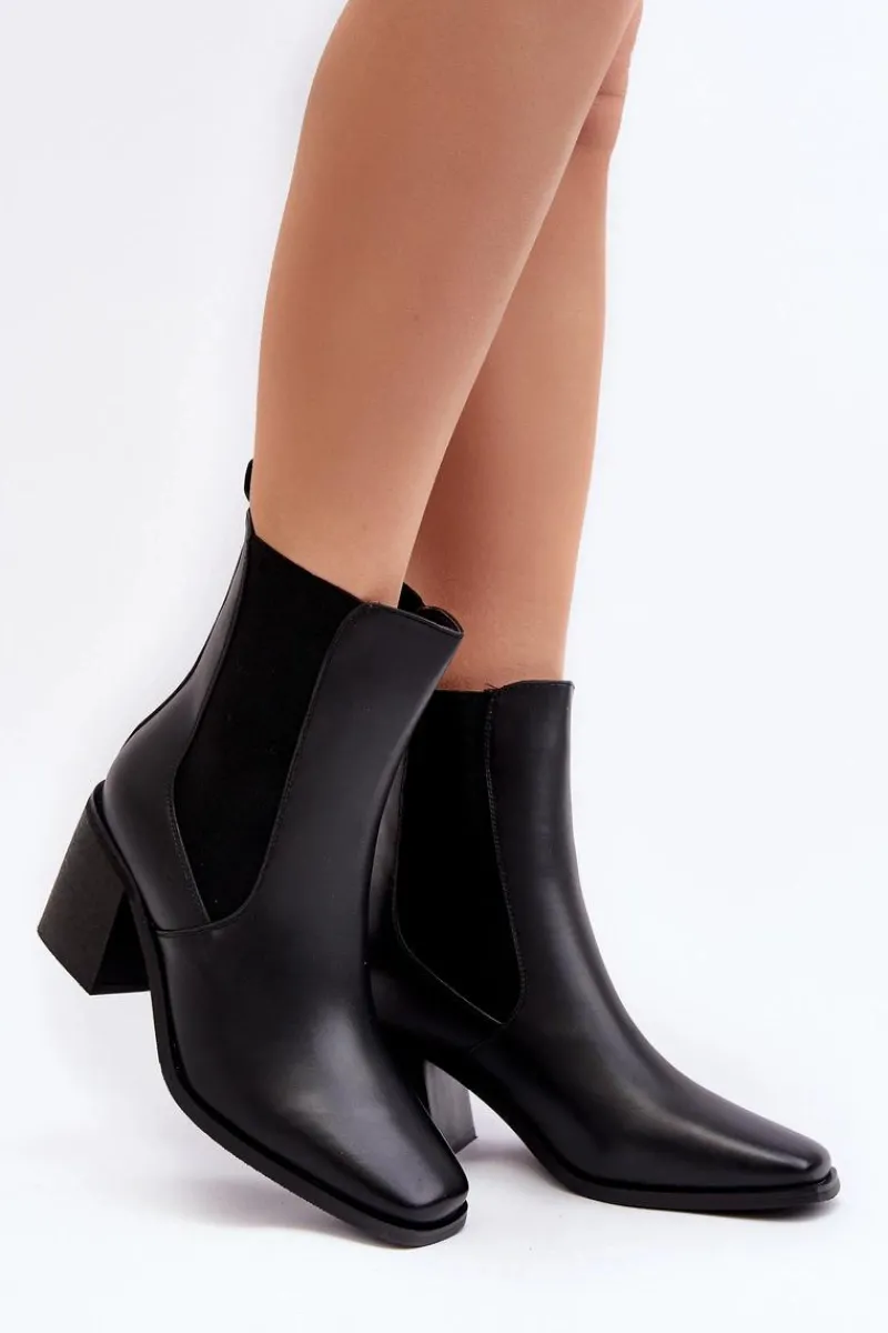 Outlet Damskie Botki Na Obcasie Ekoskóra Czarne Creazza Damskie Czarne Botki|Botki Na Obcasie