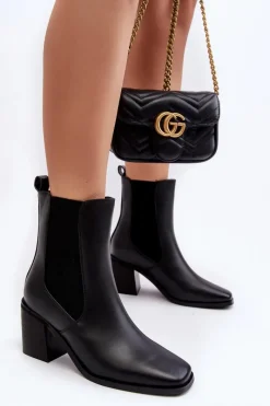 Outlet Damskie Botki Na Obcasie Ekoskóra Czarne Creazza Damskie Czarne Botki|Botki Na Obcasie