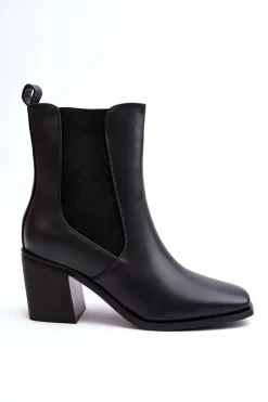 Outlet Damskie Botki Na Obcasie Ekoskóra Czarne Creazza Damskie Czarne Botki|Botki Na Obcasie