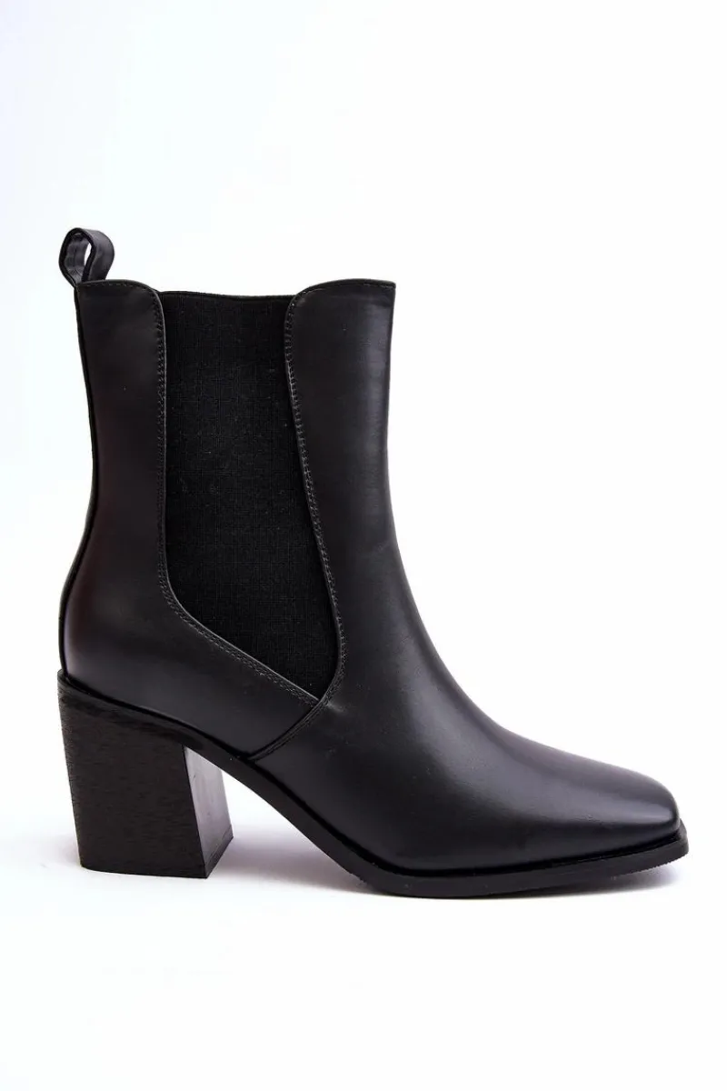 Outlet Damskie Botki Na Obcasie Ekoskóra Czarne Creazza Damskie Czarne Botki|Botki Na Obcasie