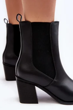 Outlet Damskie Botki Na Obcasie Ekoskóra Czarne Creazza Damskie Czarne Botki|Botki Na Obcasie