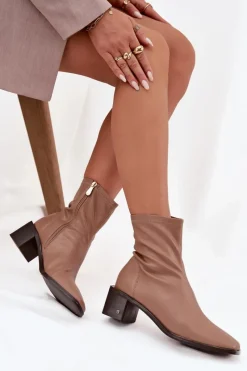 Botki Skórzane|Botki Zimowe Damskie>Buty damskie Vinceza Damskie Botki Na Obcasie Vinceza 23-10791 Beżowe Beżowy