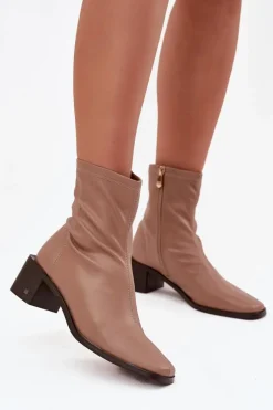 Botki Skórzane|Botki Zimowe Damskie>Buty damskie Vinceza Damskie Botki Na Obcasie Vinceza 23-10791 Beżowe Beżowy