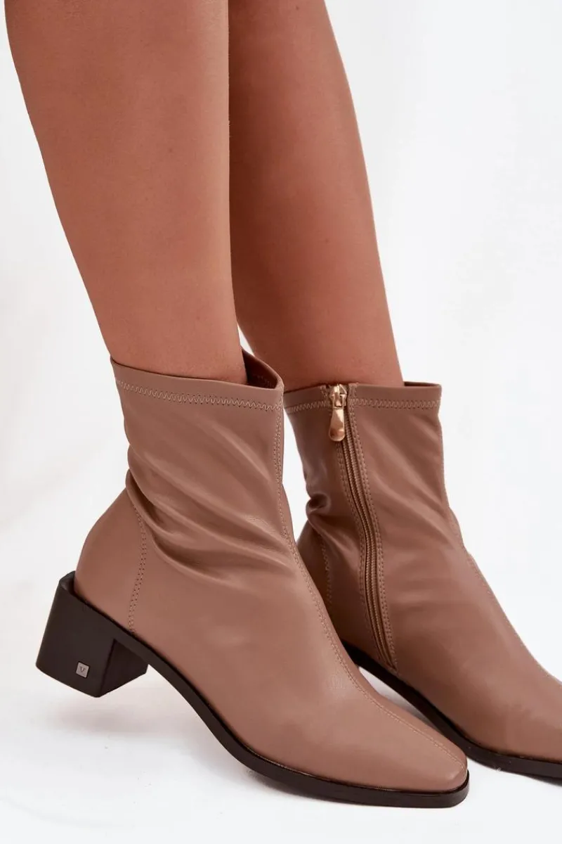 Botki Skórzane|Botki Zimowe Damskie>Buty damskie Vinceza Damskie Botki Na Obcasie Vinceza 23-10791 Beżowe Beżowy