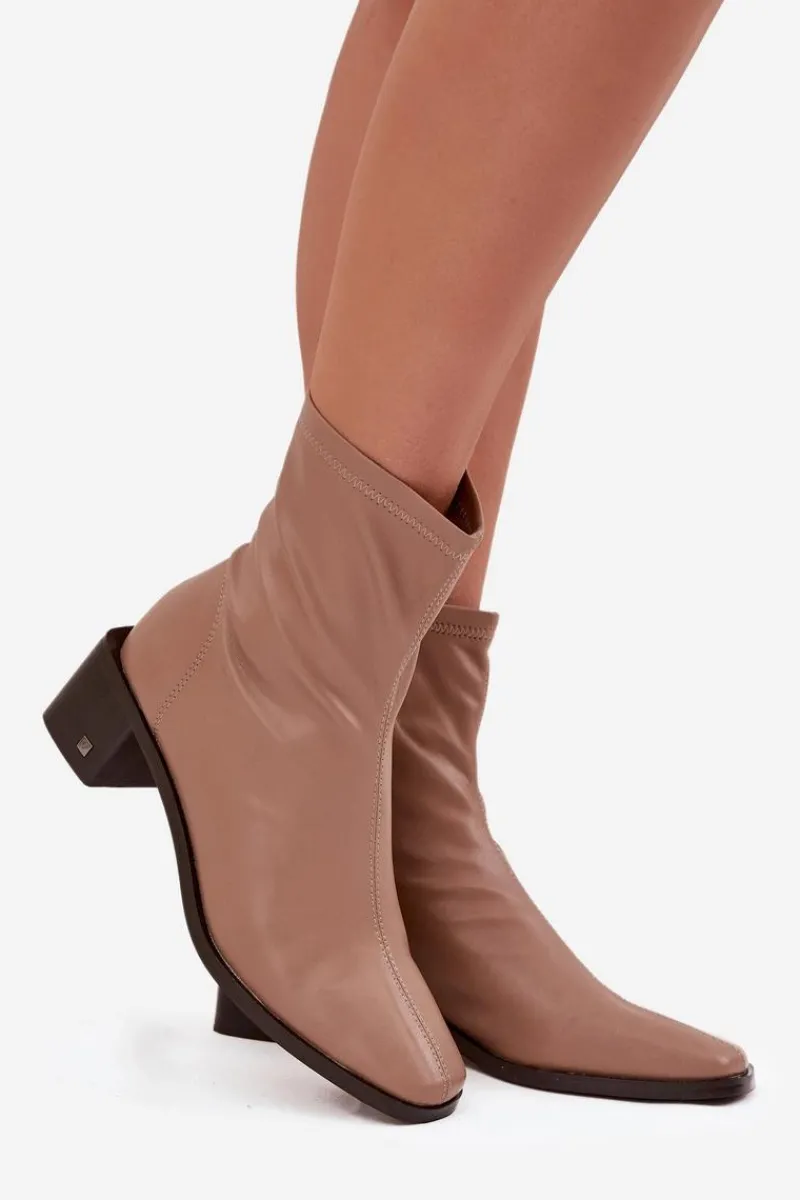 Botki Skórzane|Botki Zimowe Damskie>Buty damskie Vinceza Damskie Botki Na Obcasie Vinceza 23-10791 Beżowe Beżowy