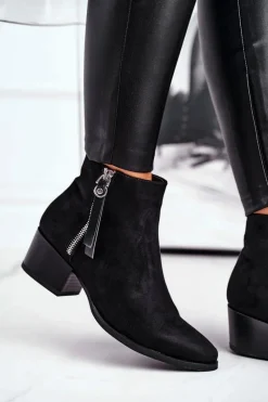 Hot Damskie botki na obcasie ocieplane czarne Discretely Damskie Botki Na Słupku|Czarne Botki