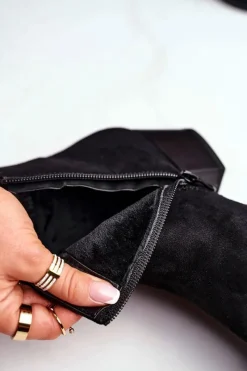 Hot Damskie botki na obcasie ocieplane czarne Discretely Damskie Botki Na Słupku|Czarne Botki