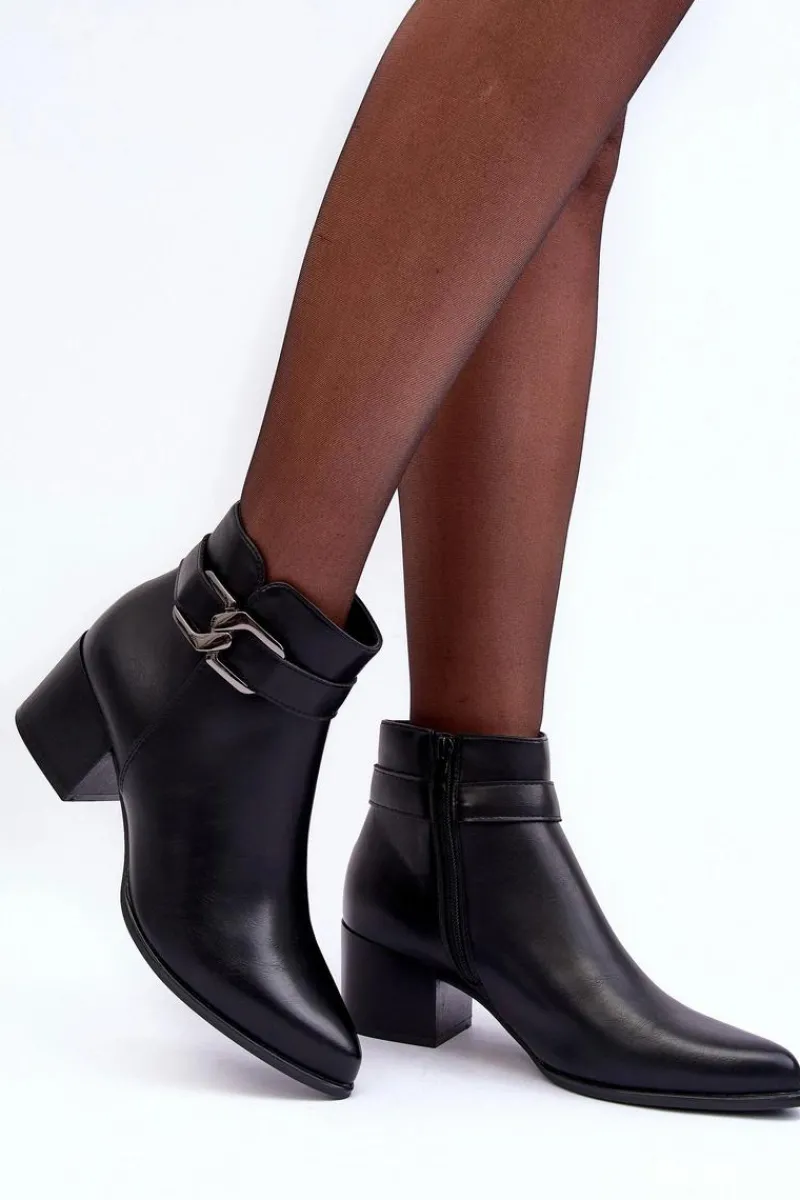 Online Buty Sergio Leone Damskie Botki Na Obcasie Z Ozdobą Czarne Janeya