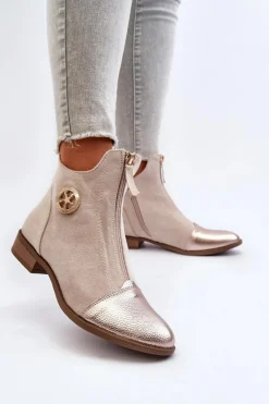 Brązowe I Beżowe Botki|Botki Płaskie>Boto Damskie Botki Na Płaskim Obcasie Z Zamkiem Beżowe Loratie